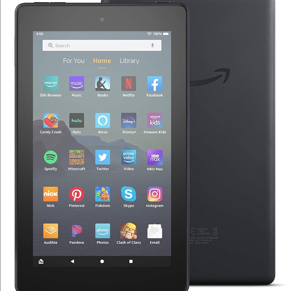 Amazon Kindle with charger and blue case